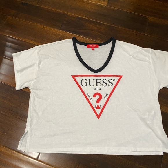 Guess White Tee with Red Triangle Logo - Picture 1 of 5